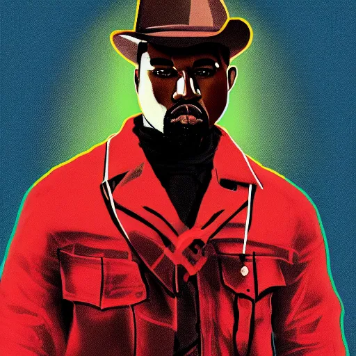 Image similar to portrait of kanye west in stephen bliss illustration red dead redemption 2 artwork of kanye west, in the style of red dead redemption 2 loading screen, by stephen bliss