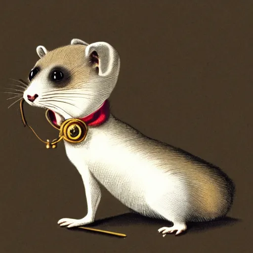 Prompt: an illustration of a jaunty ferret with a monocle