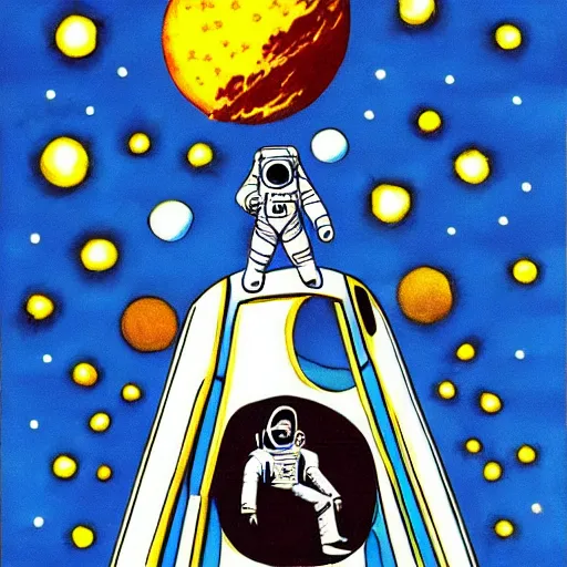 Image similar to unreal art of steed situated on top of astronaut that standing on all fours