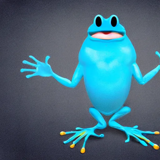 Image similar to a blue frog with human legs and arms, going to work, he is wearing a business suit and is going to work, digital art