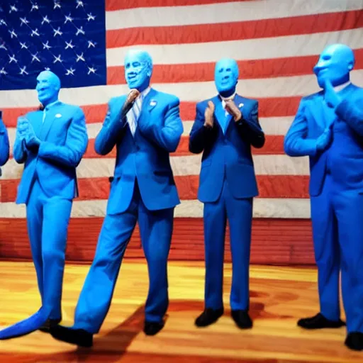 Prompt: joe biden blue man group