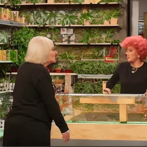 Image similar to Golden Girls open up a cannabis shop grand opening TV ad screenshot directed by Tim and Eric