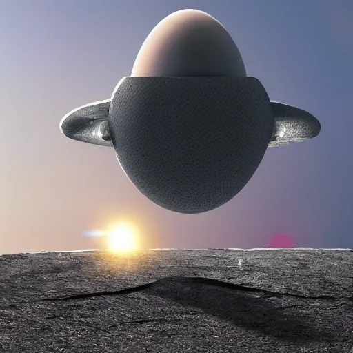 Prompt: an spaceship shaped like an egg, blasting off into the sky, clear day, noon, photo, high resolution, 8 k, 7 0 mm,