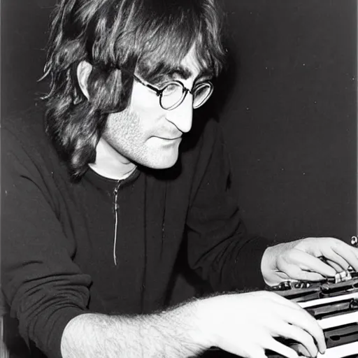 Prompt: john lennon patching a modular synth