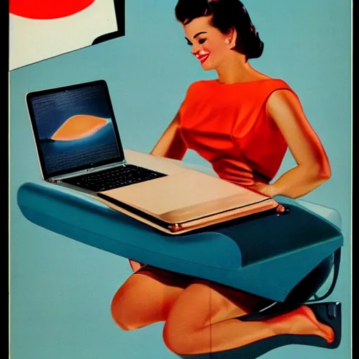 Prompt: MacBook pro advertisement in 1950s,