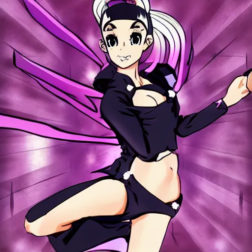 Image similar to Ariana Grande in Jojo’s Bizarre Adventure anime, JoJo anime art style