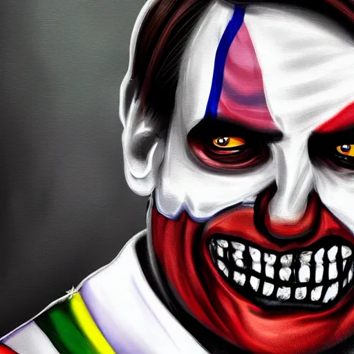 Prompt: a striking digital painting portrait of bolsonaro as a zombie clown