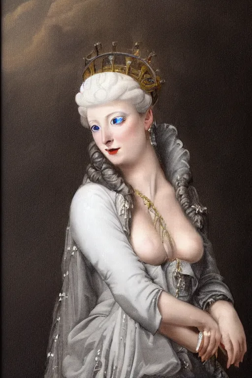 Image similar to Portrait of a frigid Ice Queen, in the style of Hyacinthe Rigaud, Jacques-Louis David and Artstation