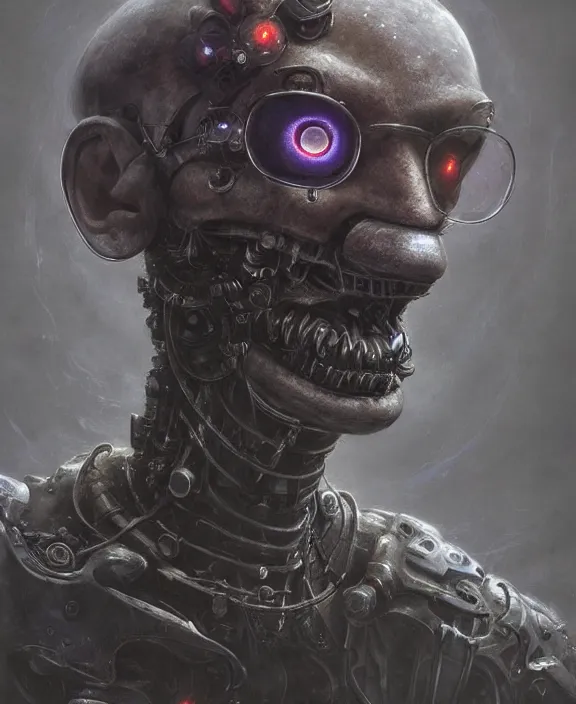 Image similar to a portrait of a cyborg waluigi from smash bros, by hr giger and beksinski and stephan martiniere, trending on artstation, 4 k resolution, detailed, high quality, hq artwork