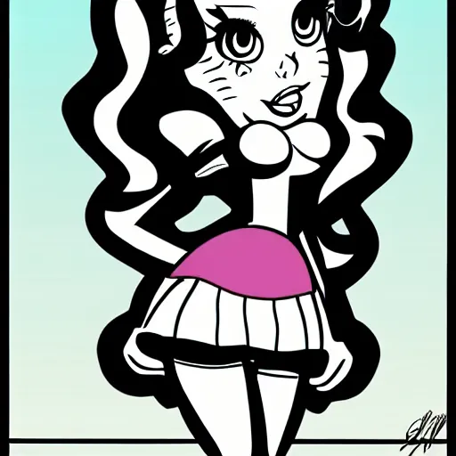 Image similar to cute girl, Dan DeCarlo style, cartoon style illustration