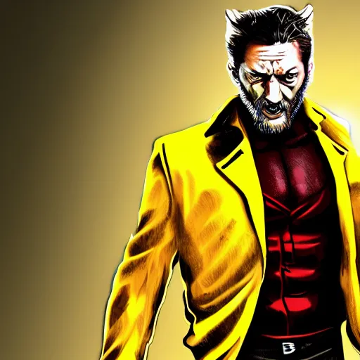 Image similar to Tom Hardy as wolverine in his yellow suit Digital art 4K quality Photorealism