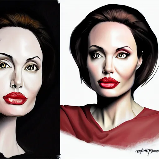 Image similar to moirane damodred as angelina jolie, digital painting