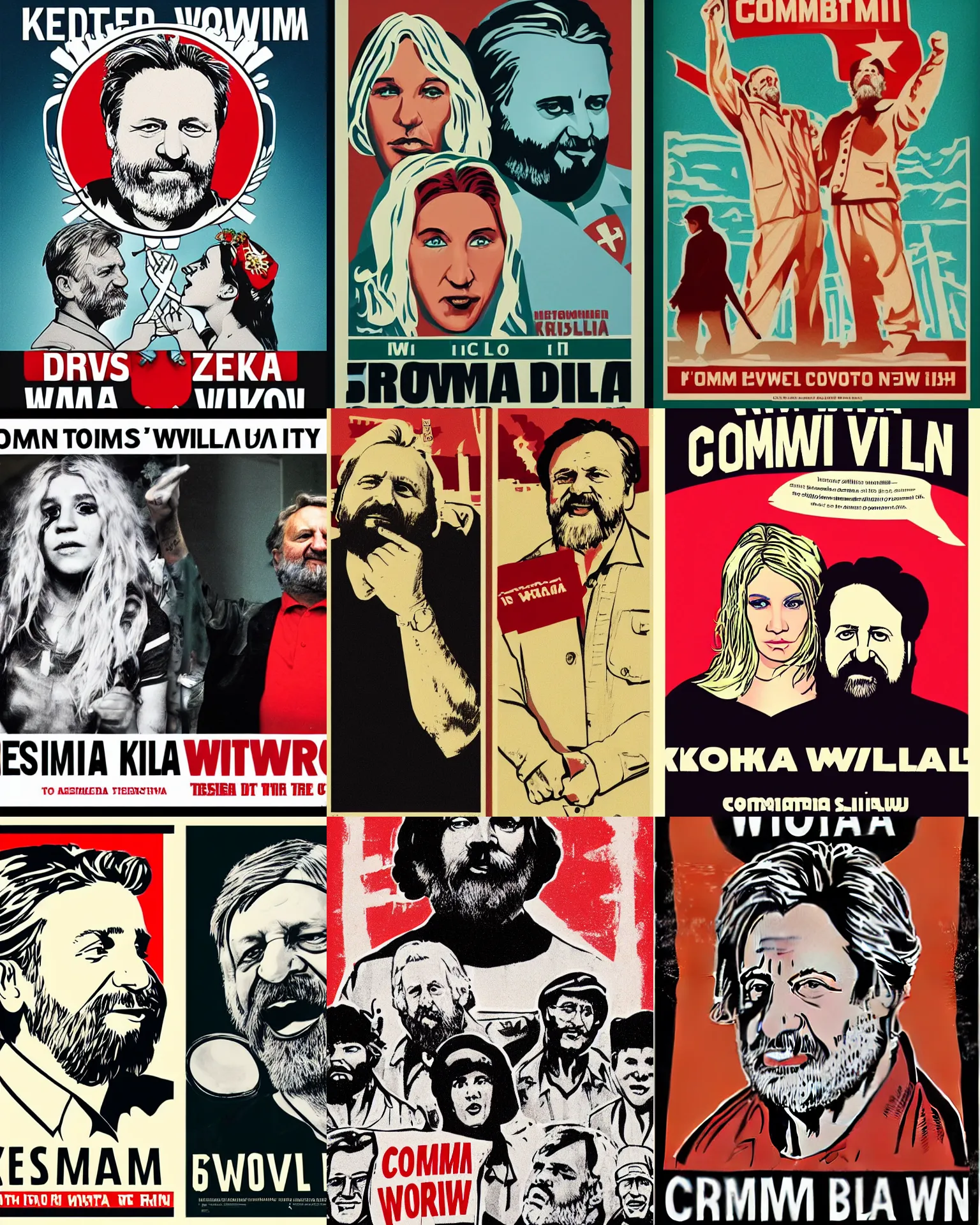 Prompt: ' communism will win.'propaganda poster featuring kesha and slavoj zizek.