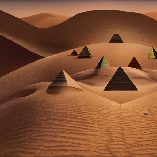 Prompt: people in the three body problem game,desert,pyramid，Modernist Painting,high detail,4k