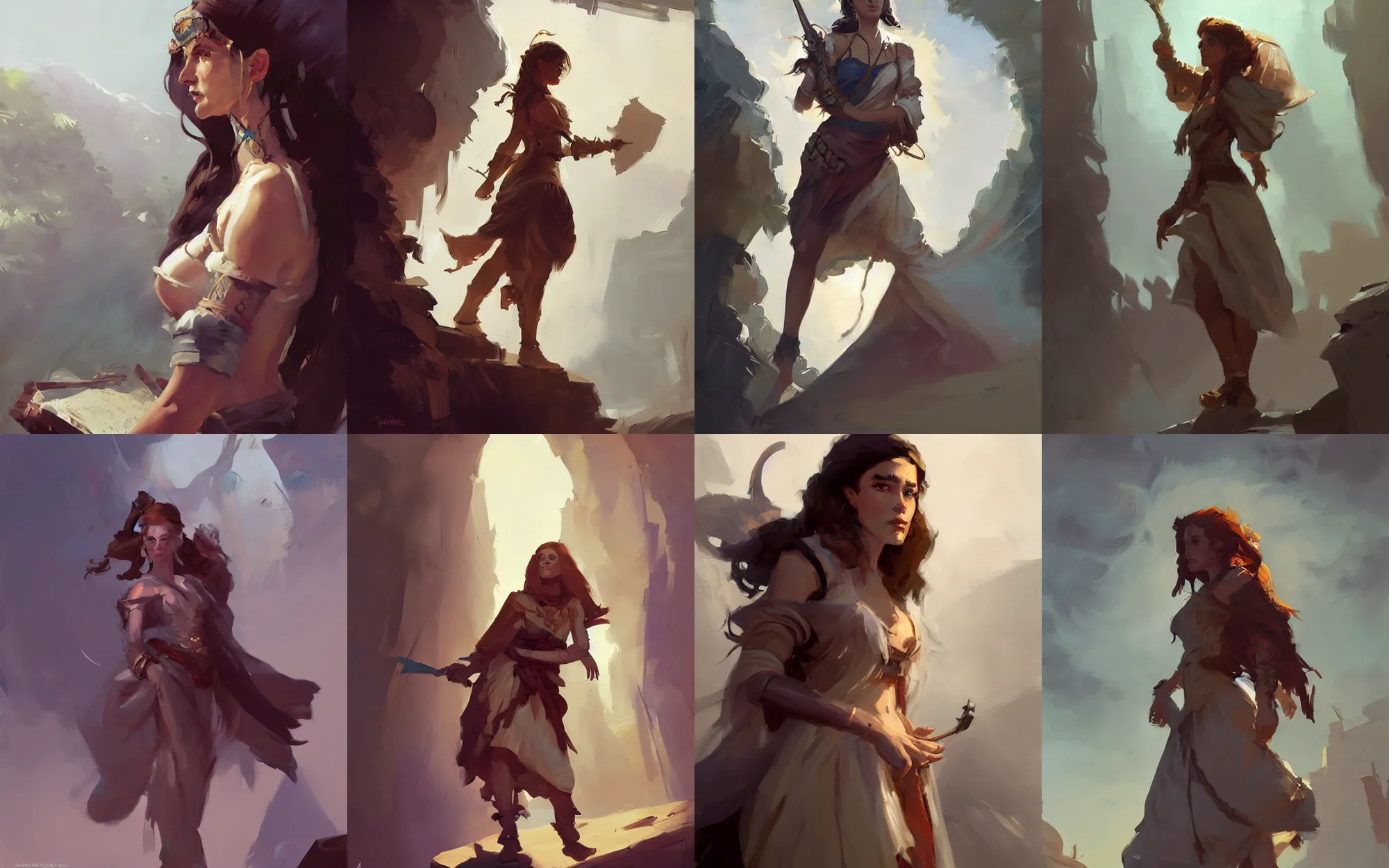 Prompt: portrait of nomad young woman tramp in dress cloth greg manchess portrait painting of bard, d & d, fantasy, medium shot, asymmetrical, intricate, elegant, matte painting, illustration, hearthstone, by greg rutkowski, by greg tocchini, by james gilleard, by joe fenton