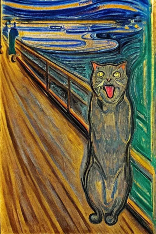 Prompt: “A cat screaming by Edvard Munch”