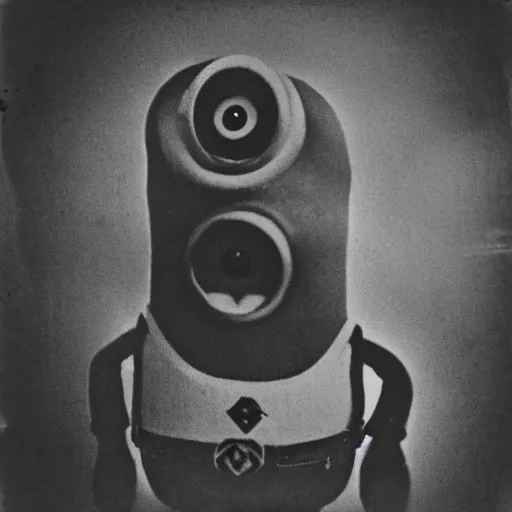 Image similar to old creepy black and white photograph of a minion