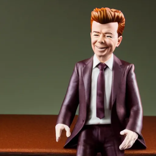 Prompt: Rick Astley as a bobble head, on a brown desk, 8k photo