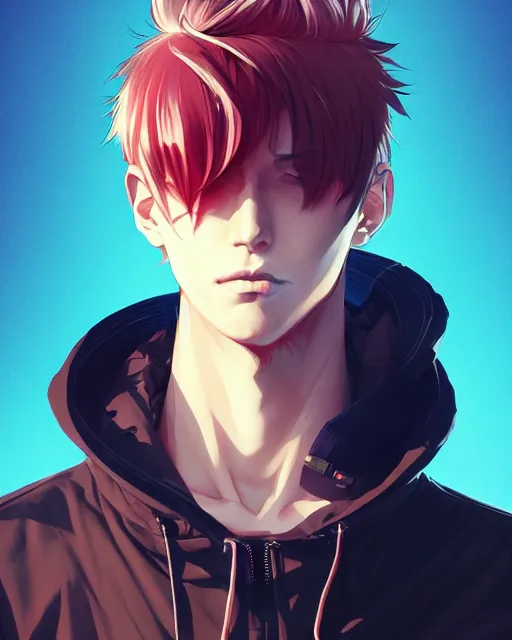 Image similar to portrait of a male punk, street clothes, cyberpunk, face like ester exposito, blonde shinkai makoto studio ghibli studio key hideaki anno sakimichan stanley artgerm lau rossdraws james jean marc simonetti elegant highly detailed digital painting artstation pixiv