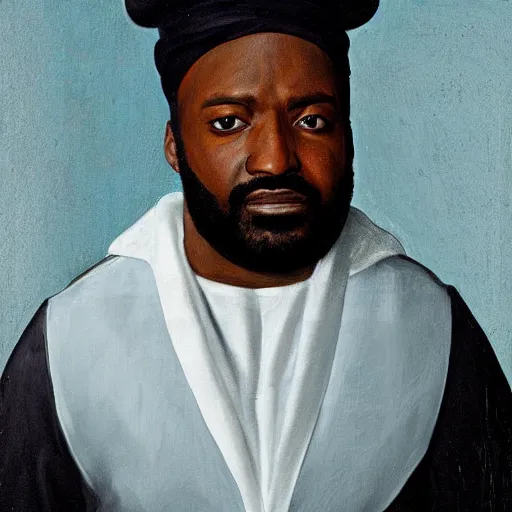 Image similar to a renaissance style portrait painting of Ghostface