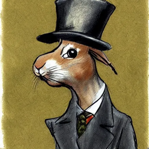 Image similar to a rabbit dressed as sherlock holmes, in the style of Carl larsson