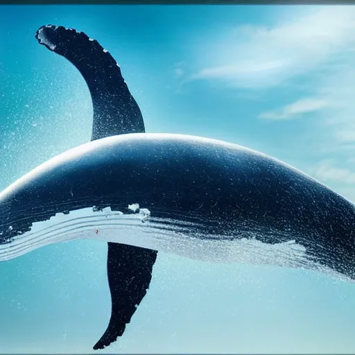 Image similar to photomanipulation of a whale that has tiny fairy wings, the wings are inspired by tooth fairy's wings, fully detailed, 4 k, real footage