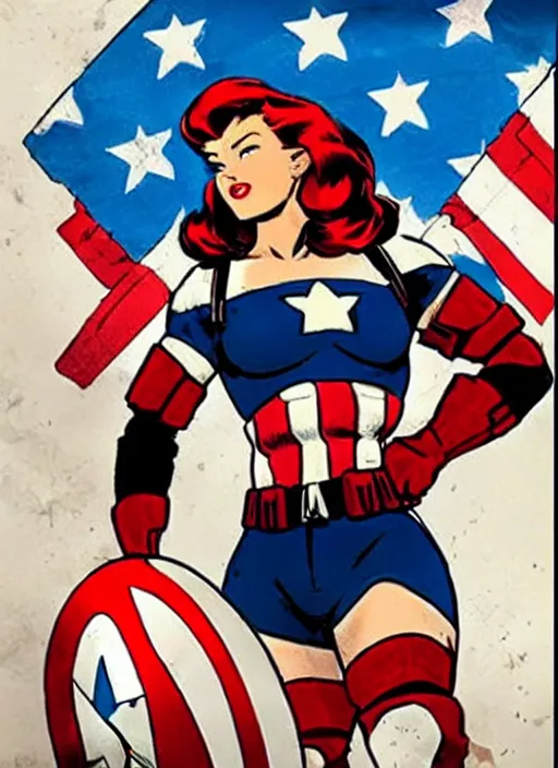 Image similar to gorgeous female captain america standing on a pile of defeated, beaten and broken ss soldiers. feminist captain america wins ww 2. american ww 2 propaganda poster by rob liefeld and pixar. gorgeous face. pin up. overwatch.