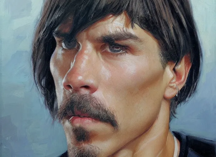 Image similar to a highly detailed beautiful portrait of anthony kiedis, by gregory manchess, james gurney, james jean