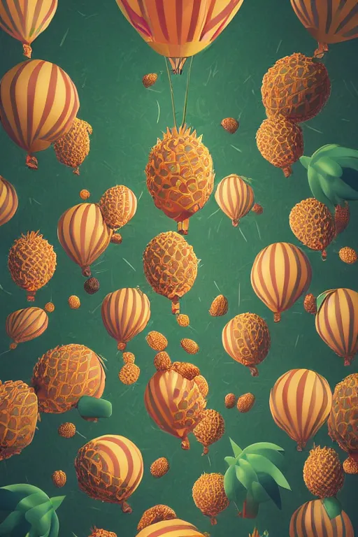 Prompt: a sea of pineapples under a big balloon festival, smooth, trending on artstation, high quality, high detail, beautiful