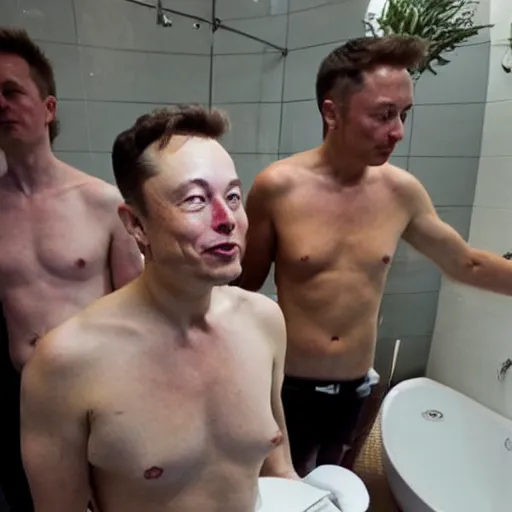 Image similar to elon musk in bath with his friends