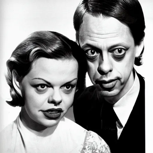 Image similar to photo of a person who looks like a mixture between steve buscemi and judy garland