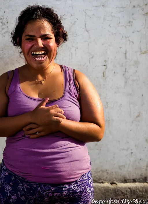 Image similar to Mid-shot portrait of a beautiful, chubby, 30-year-old woman from Cuba, smiling, candid street portrait in the style of Martin Schoeller, award winning, Sony a7R