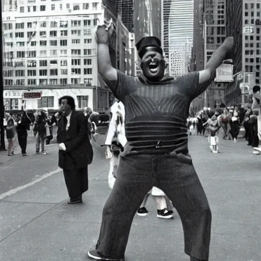 Prompt: patrick star 1980s new york street performer