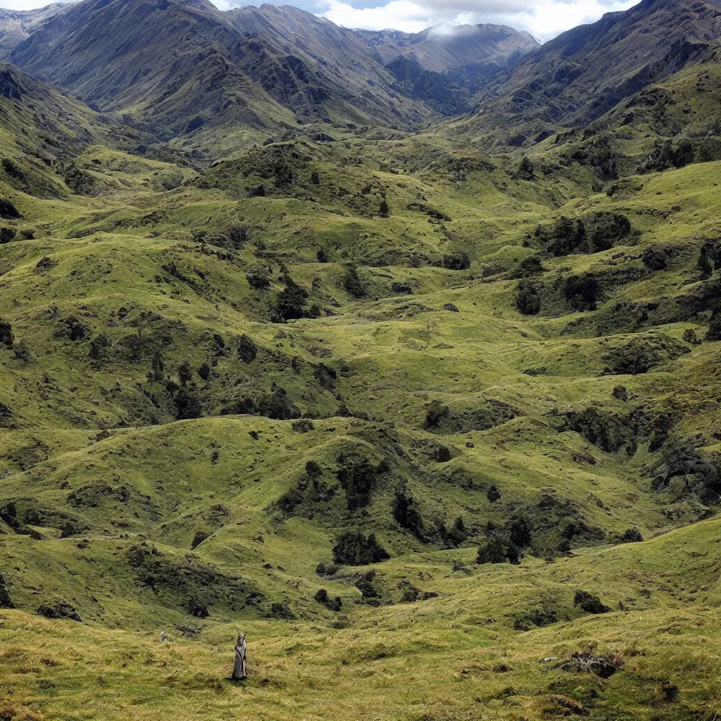 Image similar to Lord of the rings landscape in newzealand high quality