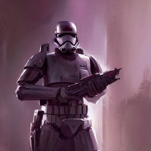 Image similar to concept art of a portrait by greg rutkowski, a soldier of the eternal empire wearing purple and white tactical gear, star wars expanded universe, smooth, sharp focus, artstation hq.