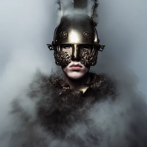 Prompt: a portrait of a beautiful young male wearing an alexander mcqueen armor made of fog , photographed by andrew thomas huang, artistic