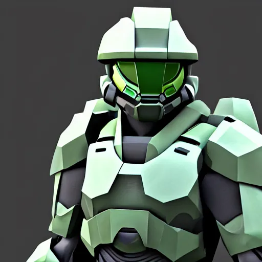 Prompt: Low poly render of Master Chief