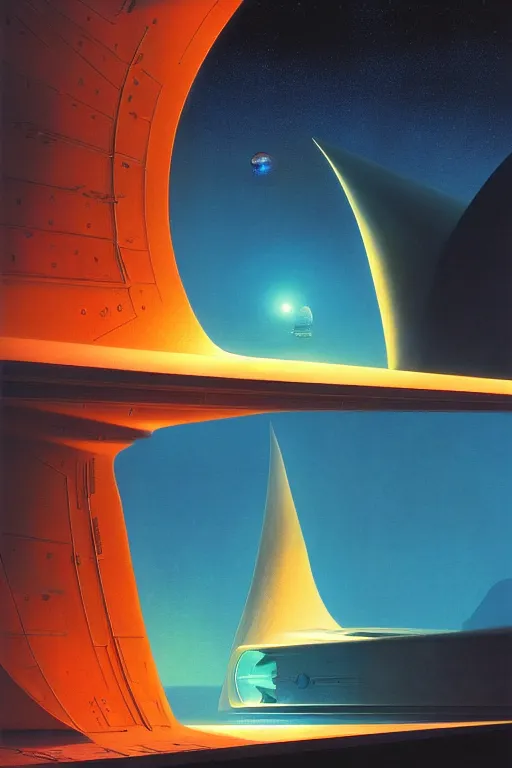 Image similar to emissary space by arthur haas and bruce pennington and john schoenherr, cinematic matte painting, zaha hadid building, photo realism, neon color palate, blue hour, james terrell