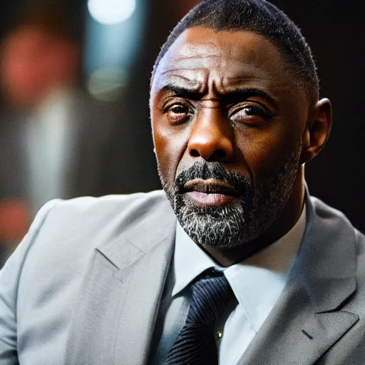 Prompt: cinematic film still of Idris Elba starring in a Steven Spielberg film as James Bond,2021, shallow depth of field