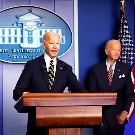 Prompt: the dude abides with joe biden in the press briefing room