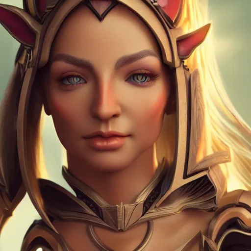 Image similar to portrait of a beautiful female high elf with tan skin, 3 d octane render trending on art station 8 k