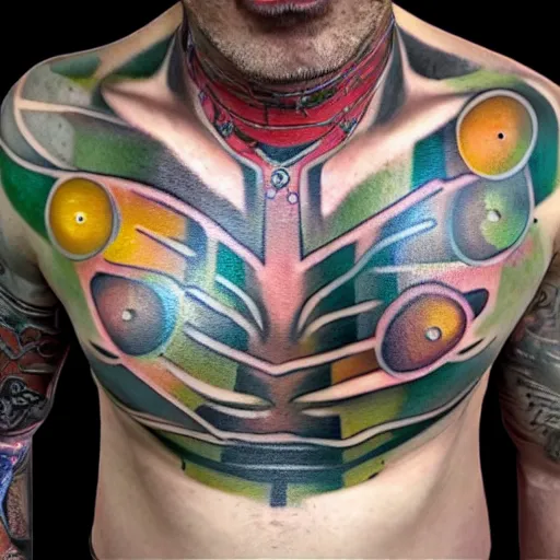Premium Photo | A tattoo of a man with a futuristic tattoo on his arm.