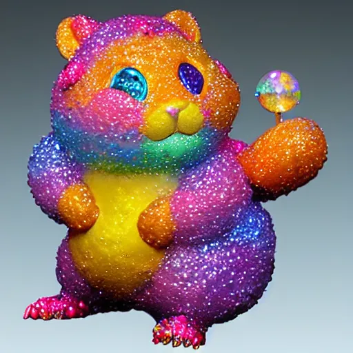 Prompt: cartoon hamster made of rainbow gems and crystals, 8k, vibrant, treasure