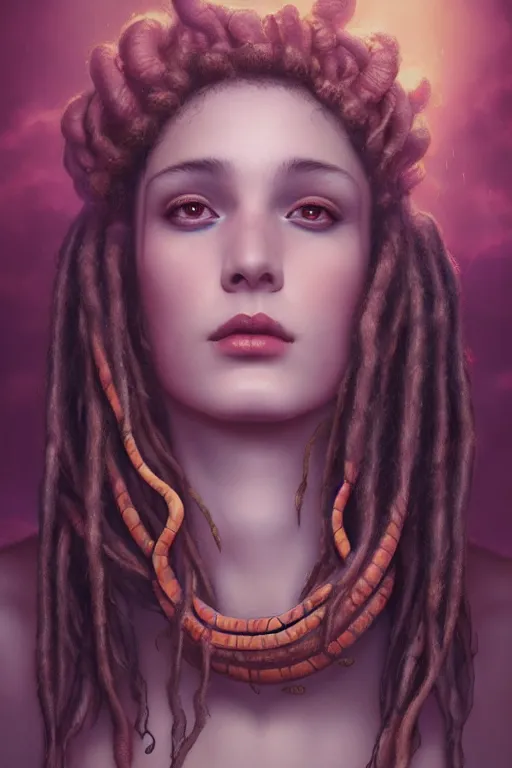 Prompt: portrait of an king queen with dreads snake hair, straight on portrait, by artgerm, tom bagshaw, gerald brom, vaporwave colors, lo fi colors, vaporwave, lo fi, 2 point studio lighting, dramatic lighting, 4 k, hd,