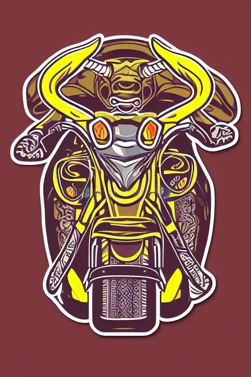 Image similar to A portrait of a bull on a motorcycle, sticker, highly detailed, colorful, illustration, smooth and clean vector curves, no jagged lines, vector art, smooth