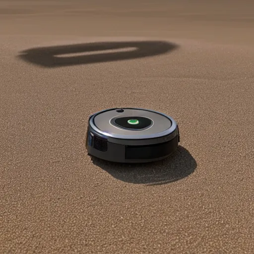 Prompt: a highly detailed digital image of a Roomba by Andrew Chiampo, artstation, and Frederik Heyman, extremely detailed sand, stunning volumetric lighting, hyper realism, innerbloom, fantasy 4k, 8k