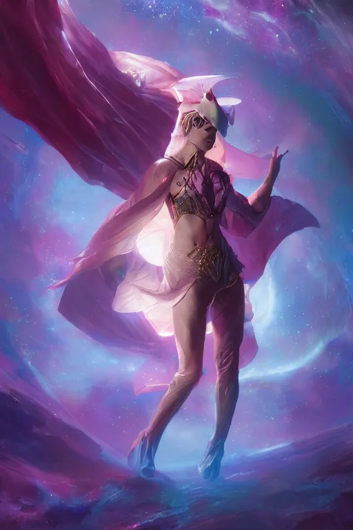 Prompt: portrait of the dome diceling dancer wearing galaxy hall cape by artgerm and Craig Mullins, James Jean, Andrey Ryabovichev, Mark Simonetti and Peter Morbacher 16k