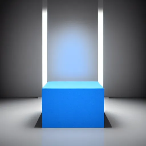 Prompt: single blue cube, studio light, octane render