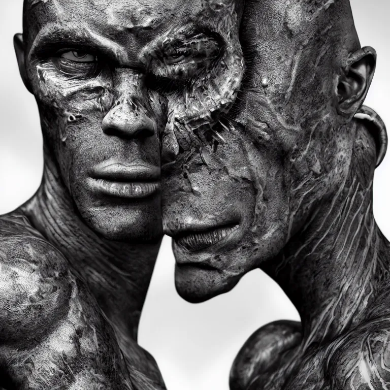 Image similar to surreal spinal ribbed tribal exotic organic face portrait of a beautiful muscled aboriginal man, beautiful detailed intricate insanely detailed BW 3D render digital art, octane render, 8K artistic photography, photorealistic