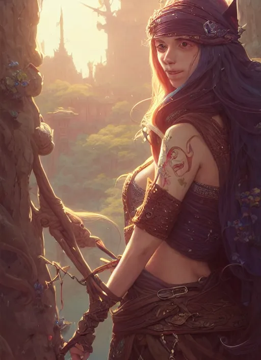 Prompt: highly detailed portrait of a elf woman pirate with long hair, stephen bliss, unreal engine, fantasy art by greg rutkowski, loish, rhads, ferdinand knab, makoto shinkai and lois van baarle, ilya kuvshinov, rossdraws, tom bagshaw, alphonse mucha, global illumination, radiant light, detailed and intricate environment